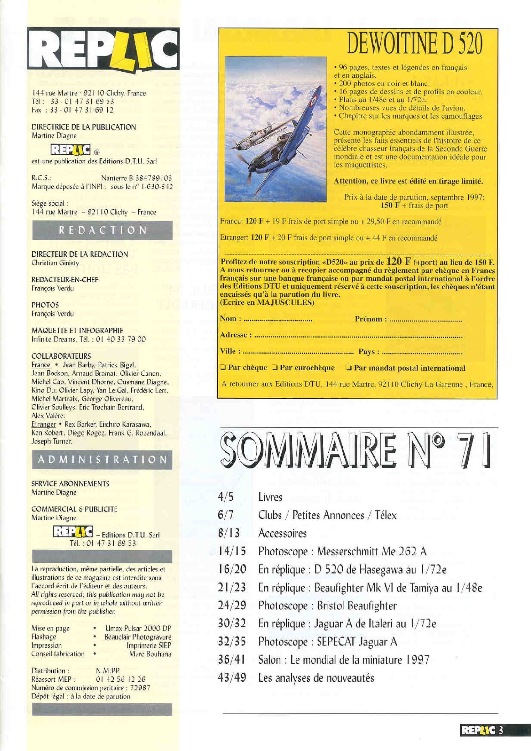 Replic 071 - Devoitine D-520, Jaguar A, Beaufighter Mk VI